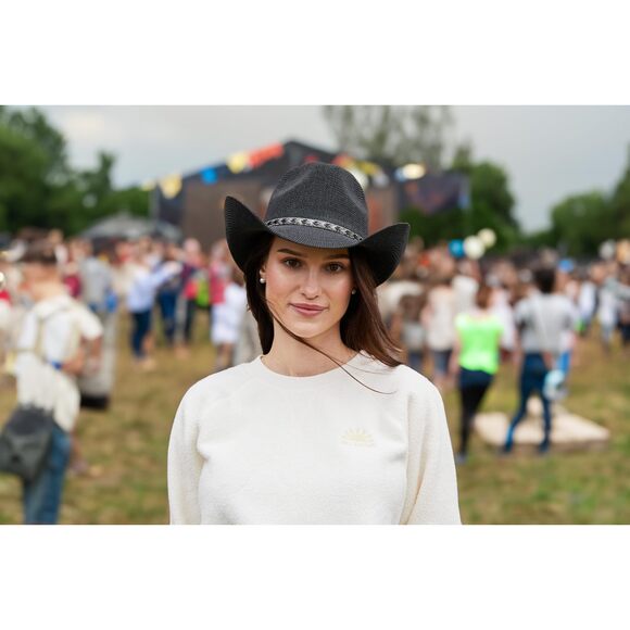 8899 Black Straw Cowboy Hat For Women With Rhinestones Adjustable Cowgirl main image 4